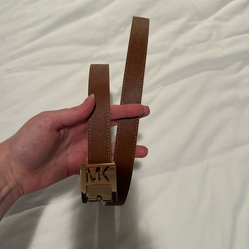 Michael Kors Tan Leather Belt with Gold Buckle